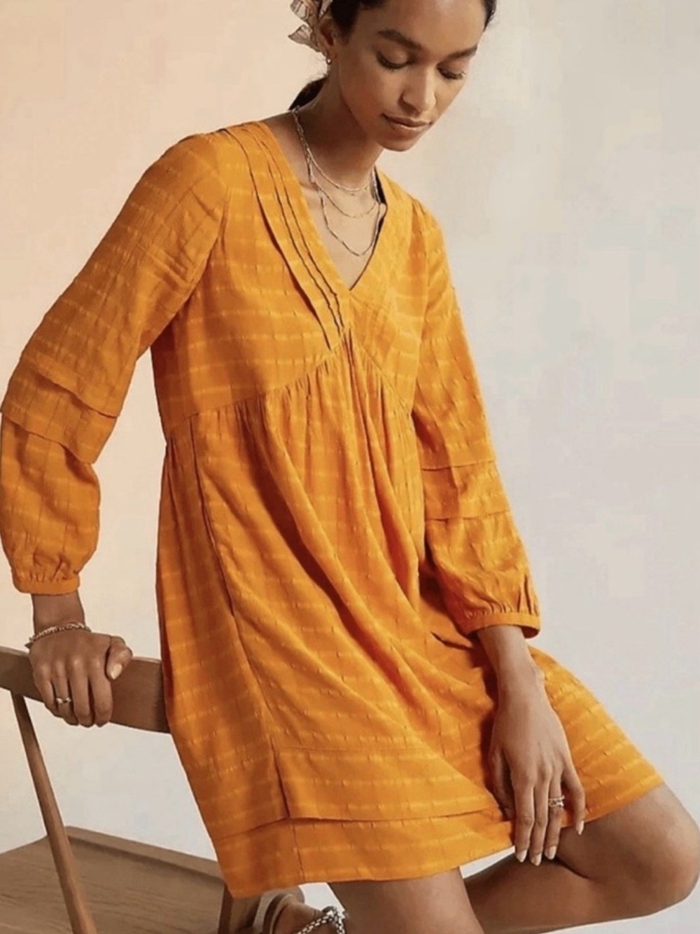 Anthropologie Pintucked Collar Mini Dress